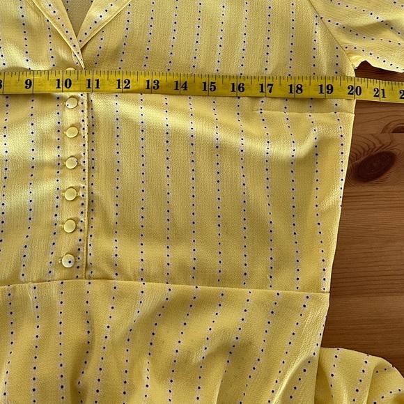 H&M Yellow Striped Button Front Shirt Dress | Vintage-Inspired Fit & Flare Mini - Picture 4 of 7
